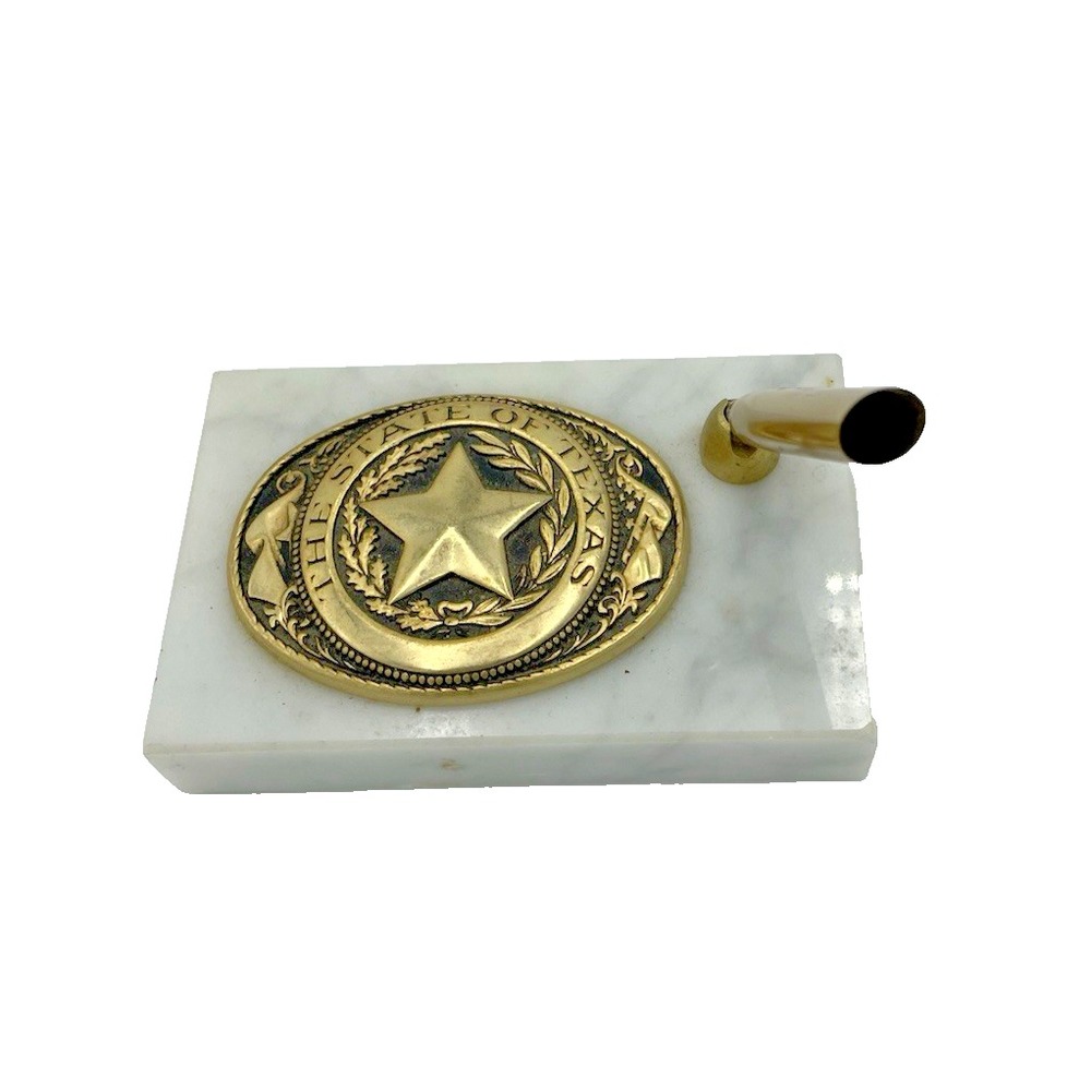 The State‎ of Texas Seal Brass & Marble Pen Holder 2.5"x4"